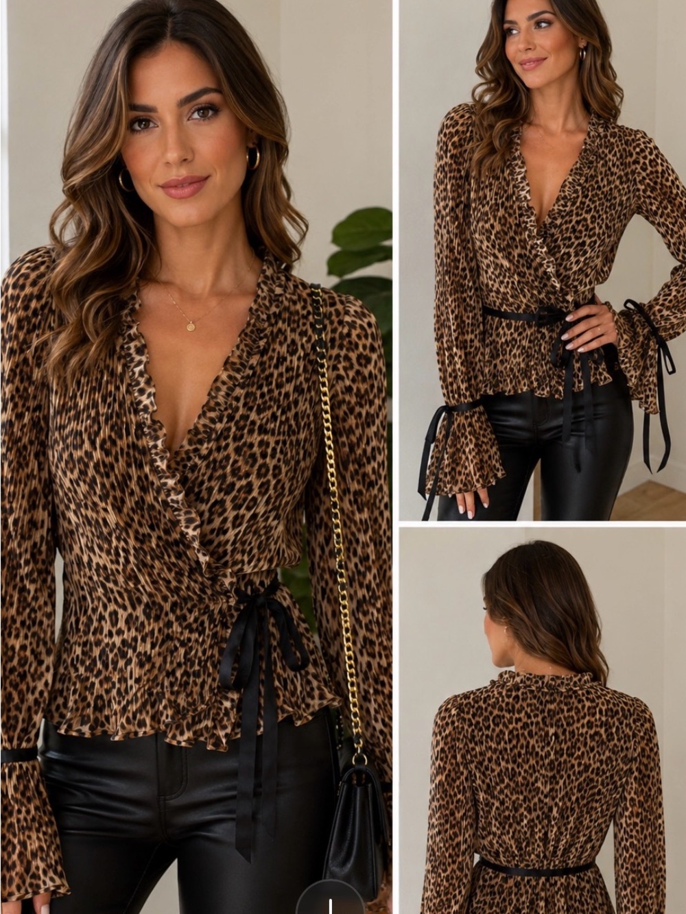 🤎 NWT Boutique Leopard Print Wrap Top | Size M
